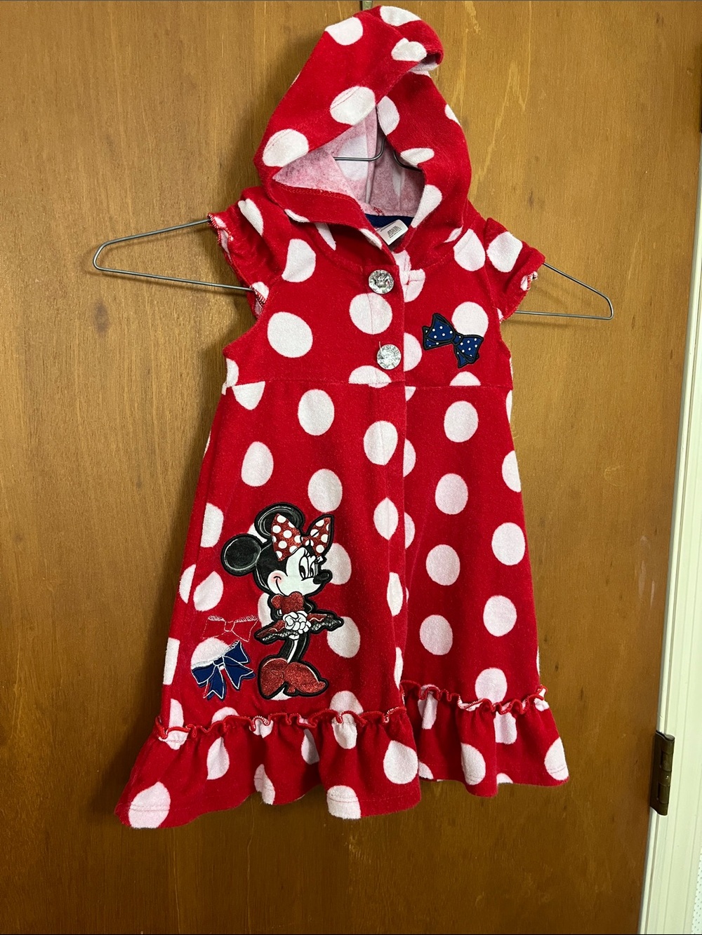 Disney Red and White Polka Dot Minnie Hooded swim cover up.